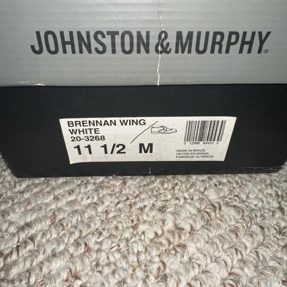 Mens Johnston & Murphy Oxford Off-White Wing Tip Dress Shoes Sheepskin 11.5 M